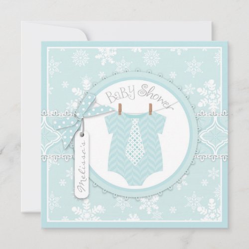 Winter Tie and Snowflake Print Boy Baby Shower Personalized Invitation