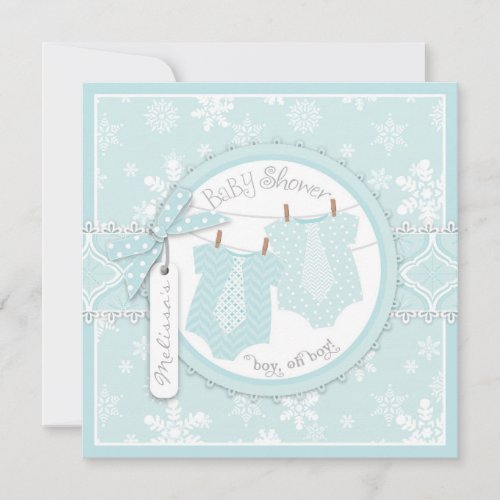 Winter Ties &amp; Snowflakes Twin Boys Baby Shower Invite