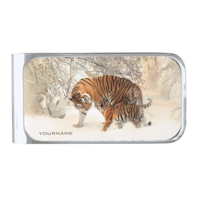 Winter Tigers custom monogram money clip (Front)