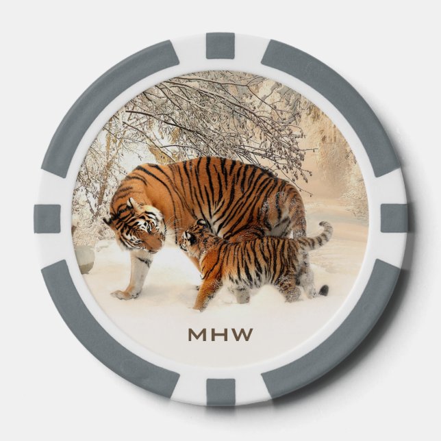 Winter Tigers custom monogram poker chips (Front)