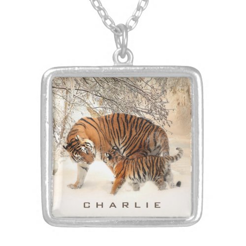 Winter Tigers custom name neclace Silver Plated Necklace