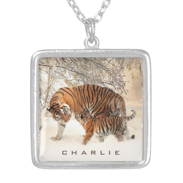 Winter Tigers custom name neclace Silver Plated Necklace (Front)