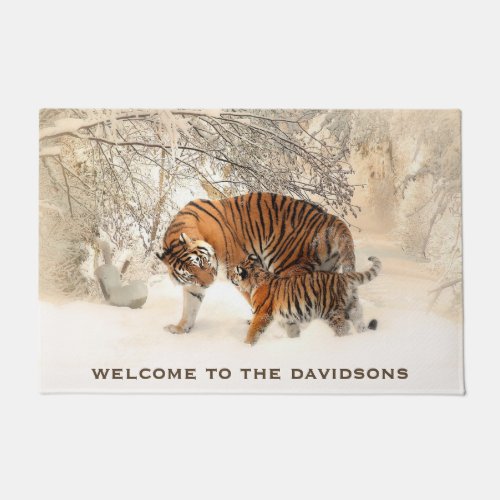 Winter Tigers custom text welcome mats