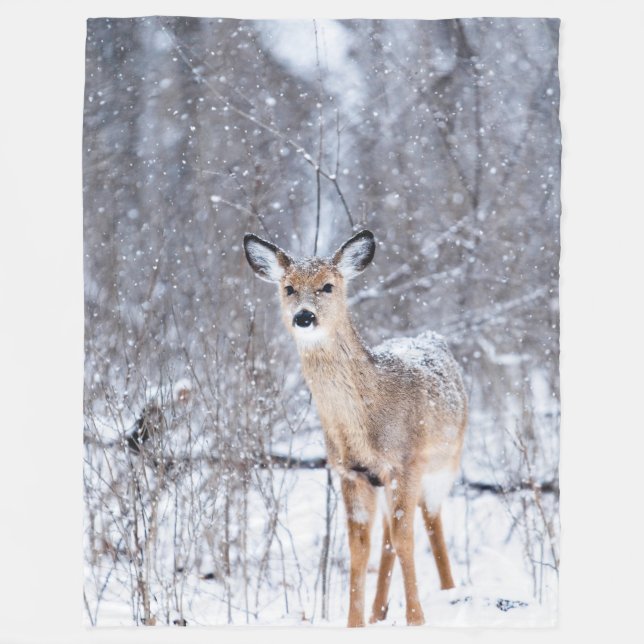 Winter Time Deer Fleece Blanket (Front)