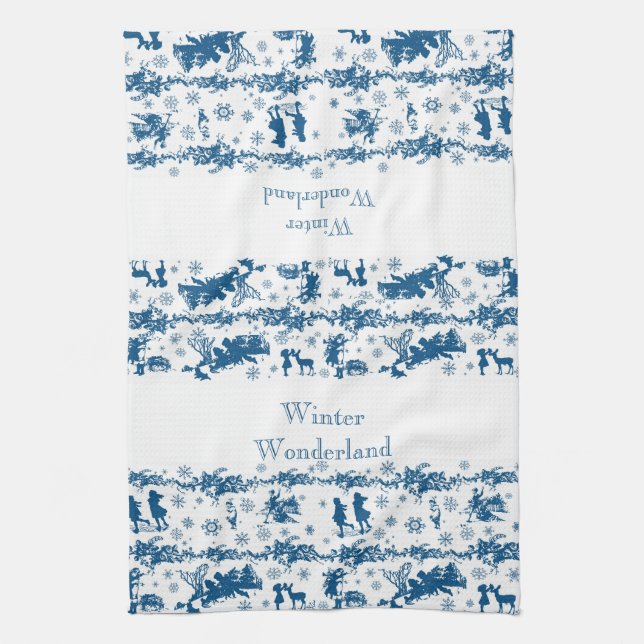 Winter Toile kitchen towel (Vertical)