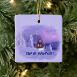 Winter Top Of The Mountains Chalet White Firs Ceramic Ornament