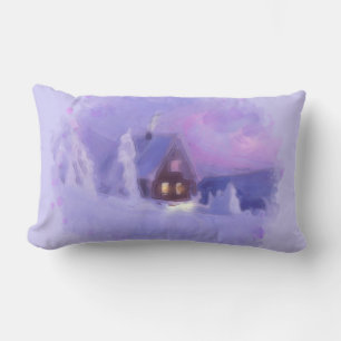 Winter Top Of The Mountains Chalet White Firs Lumbar Pillow