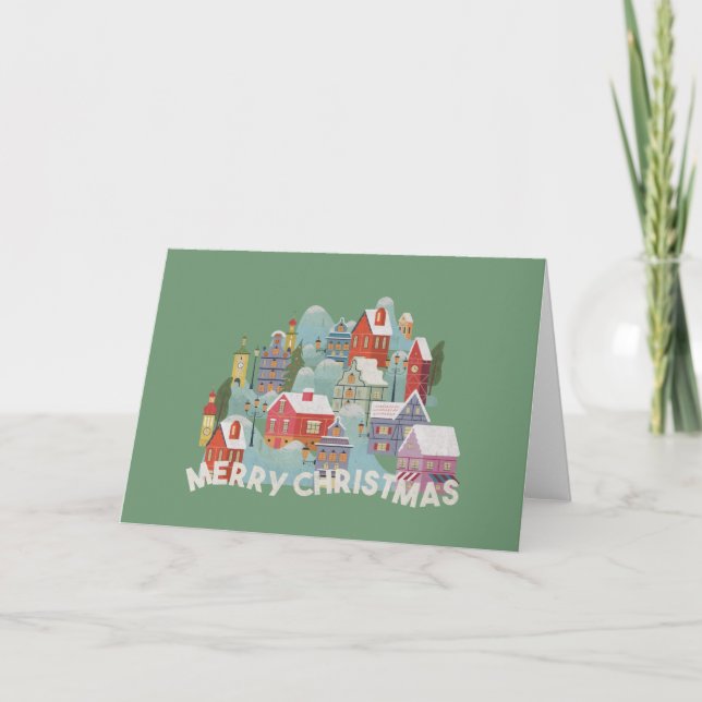 Winter Town Christmas Greetings Thank You Card (Front)