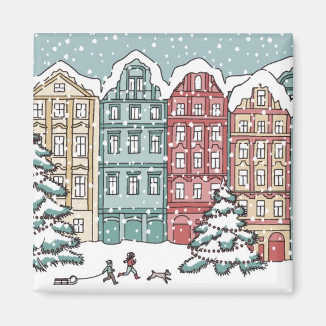 Winter Town Scene Magnet (Front)