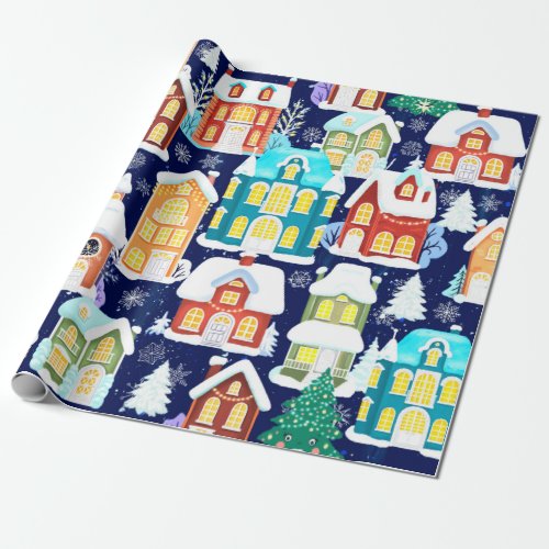 Winter town with victorian houses Christmas theme Wrapping Paper