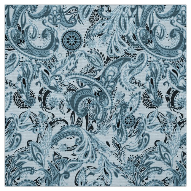 Winter traditional paisley floral blue pattern DIY Fabric (Swatch)
