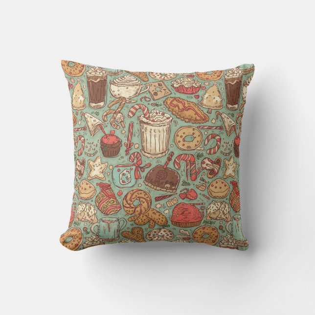 Winter Treats & Drinks Pattern | Cozy Café Holiday Throw Pillow (Front)