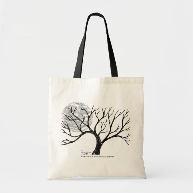 Winter Tree and Moon Black and White Bag (Front)