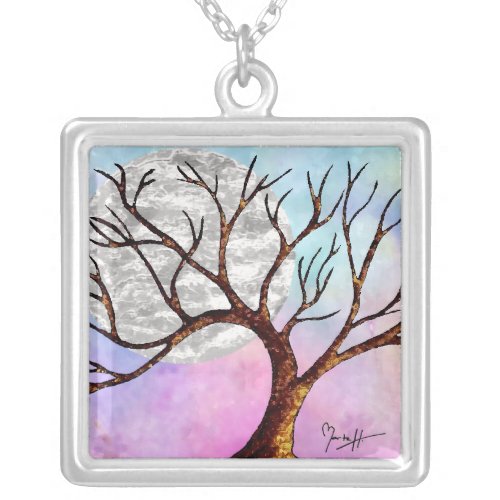 Winter Tree and Moon Colorful Necklace