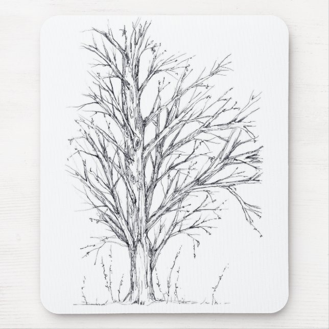 Winter Tree Black Ink Drawing Art Sketch Mouse Pad (Front)