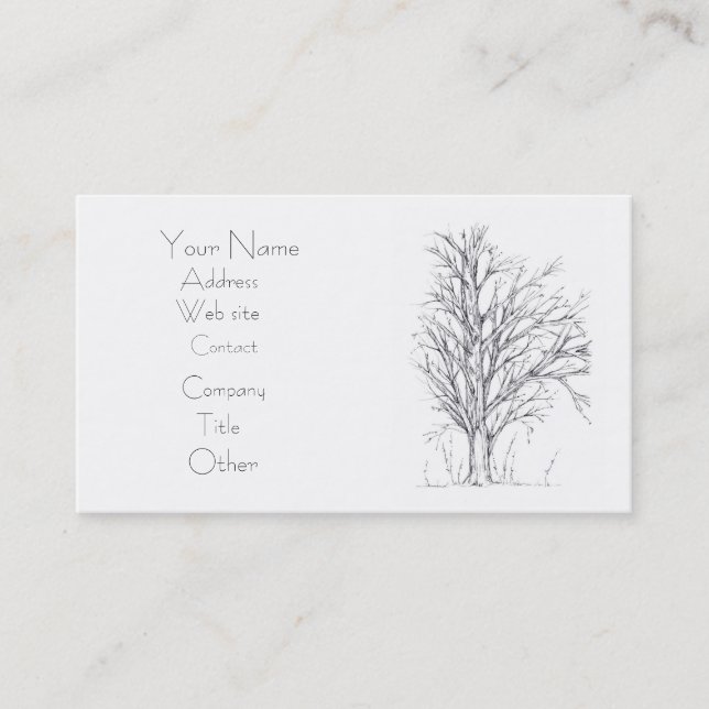 Winter Tree Botanical Black Drawing Nature Art Business Card (Front)