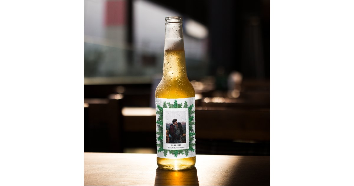 Winter Tree Branches Photo Wedding Beer Bottle Label | Zazzle