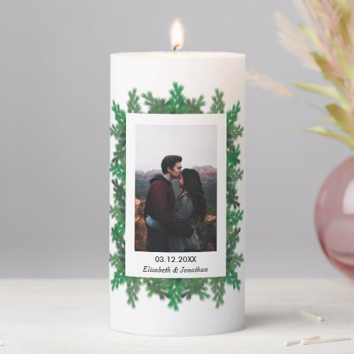 Winter Tree Branches Photo Wedding Pillar Candle