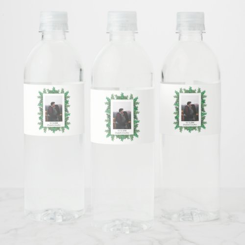 Winter Tree Branches Photo Wedding Water Bottle Label