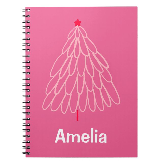 Winter Tree Girls Kids Personalized Name Pink Notebook (Front)
