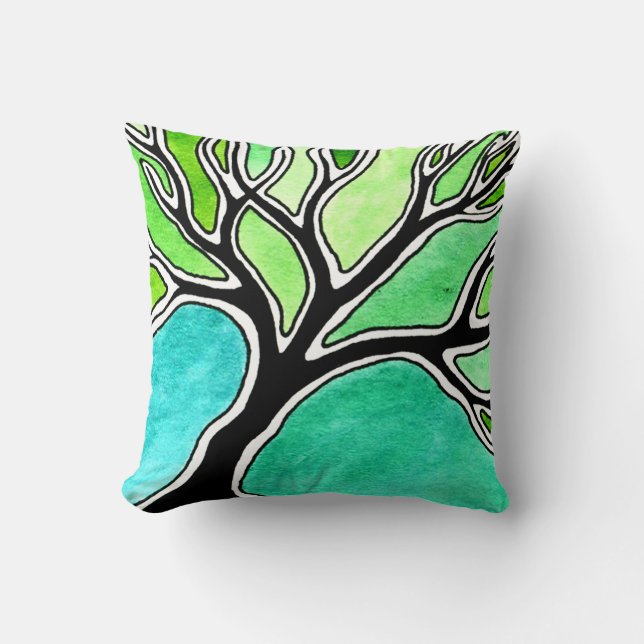 Winter Tree in Green Tones Throw Pillow (Front)