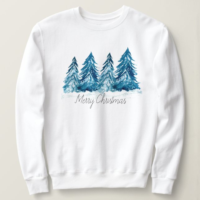 Winter Tree Merry Christmas Modern Script Cute Sweatshirt (Design Front)