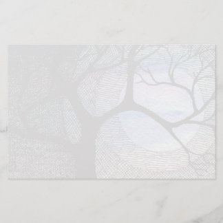 Winter Tree on Blue Blackground Cross Hatched