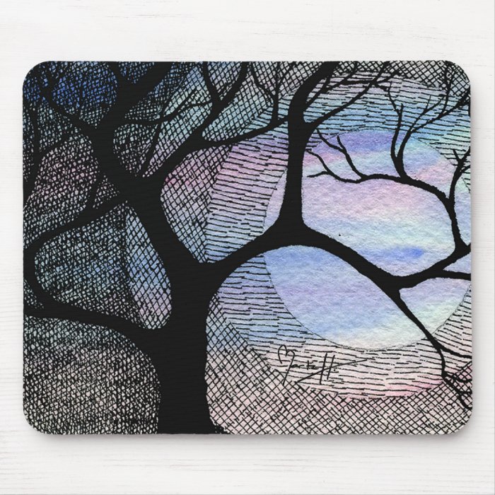 Winter Tree on Blue Blackground Cross Hatched Mousepads