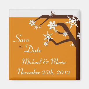 Winter Tree Orange Snowflake Save the Date Magnet