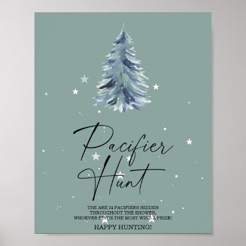 Winter tree pacifier hunt baby shower game poster
