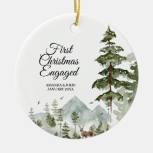 Winter Tree Personalised First Christmas Engaged Ceramic Ornament