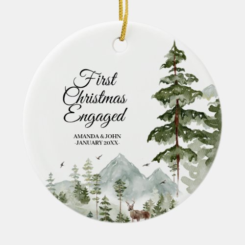Winter Tree Personalised First Christmas Engaged Ceramic Ornament