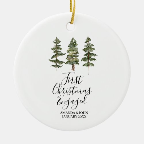 Winter Tree Personalised First Christmas Engaged Ceramic Ornament