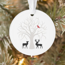Winter Tree Red Cardinal Deer Christmas Ornament