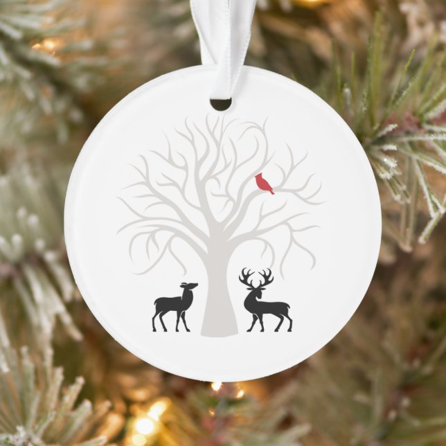 Winter Tree Red Cardinal Deer Christmas Ornament (Tree)