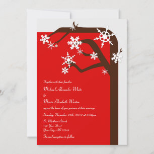Winter Tree Snowflake Red Wedding Invitations