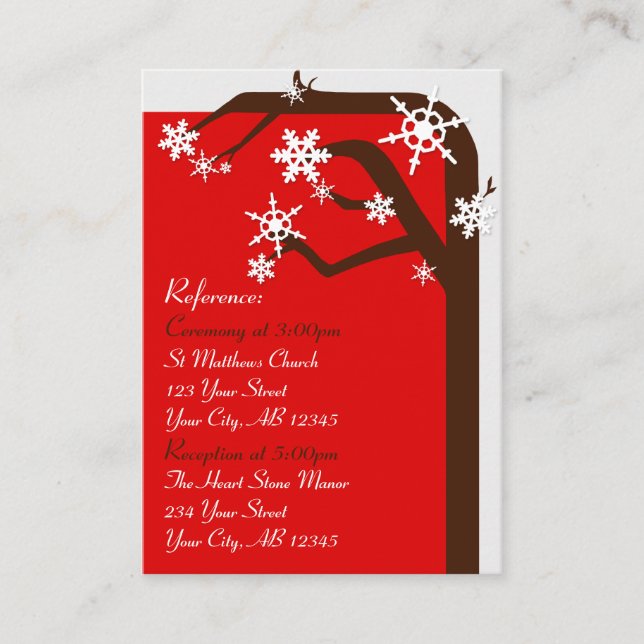 Winter Tree Snowflake Wedding Guest Reference Card (Front)