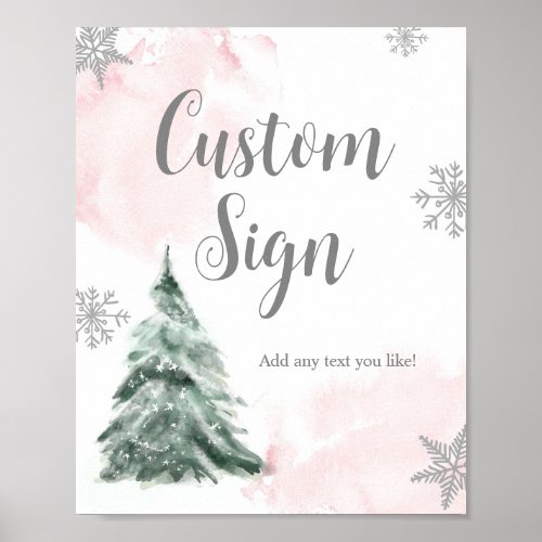 Winter Tree Watercolor Pink Silver Sign Shower