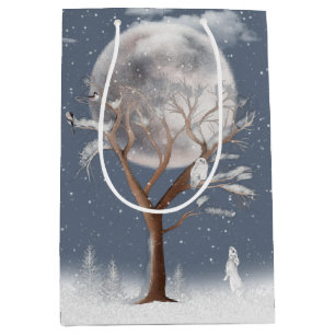 Winter Tree With Moon and Owl Holiday Card Medium Gift Bag