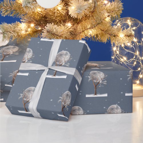 Winter Tree With Moon and Owl  Wrapping Paper