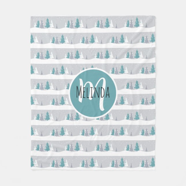 Winter Trees and Snow Light Gray Pattern Fleece Blanket (Front)