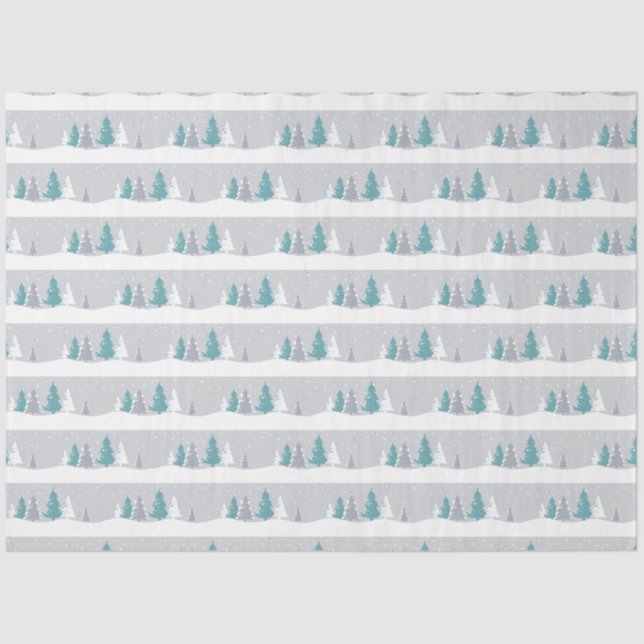 Winter Trees and Snow Light Gray Pattern Tissue Paper (Front)