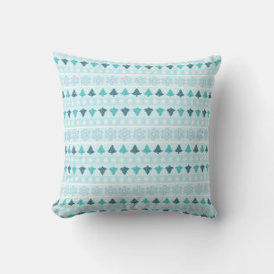 Winter Trees and Snowflake Pattern Blue Throw Pillow