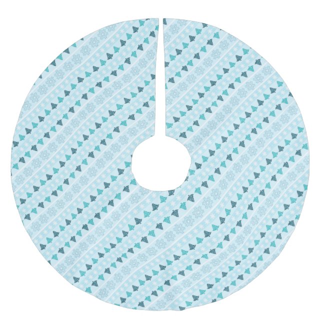 Winter Trees and Snowflakes Pattern Blue Brushed Polyester Tree Skirt (Front)
