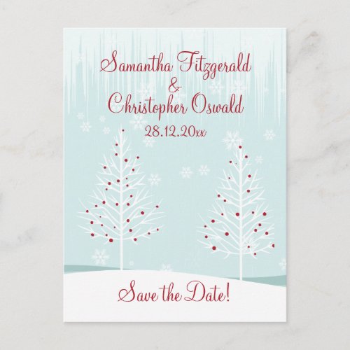 Winter Trees and Snowflakes Save the Date Announcement Postcard