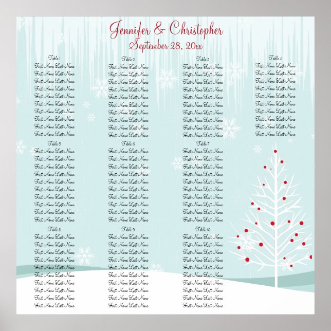 Winter Trees and Snowflakes Wedding Seating Chart (Front)