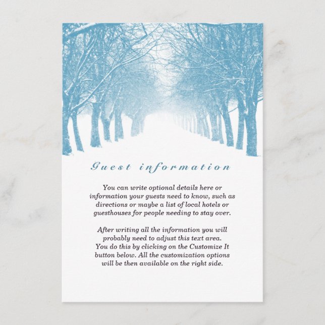 Winter Trees Avenue Wedding Insert Card (Front)