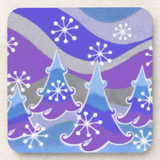 Winter Trees Blue coaster set plastic