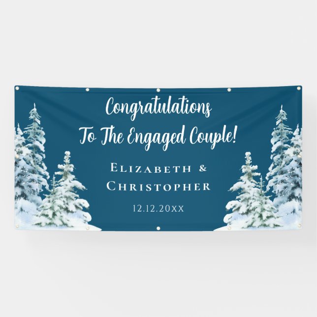 Winter Trees Congratulations Engagement Party Banner (Horizontal)