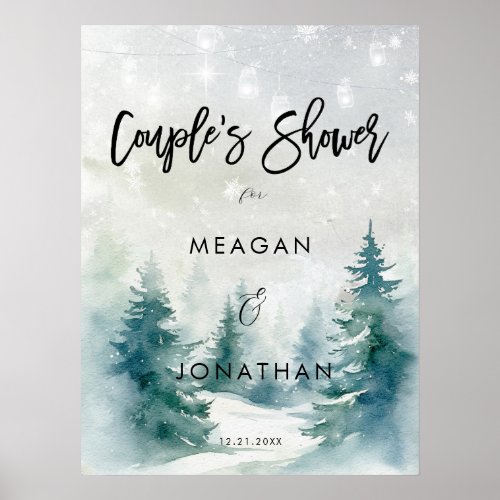 Winter trees couples shower wedding sign